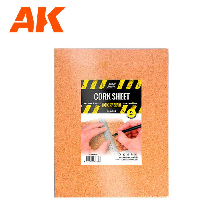 AK Interactive | Cork Sheets - Fine Grained - 200 X 290 X 6mm (1 Sheets)