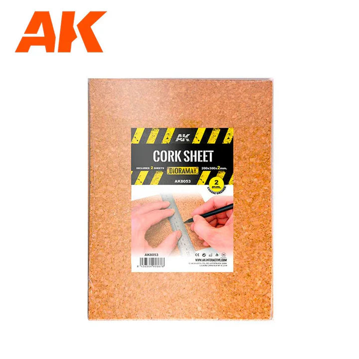 AK Interactive | Cork Sheet - Coarse Grained - 200 X 300 X 2mm (2 Sheets)