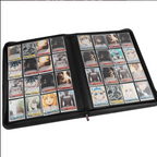 a stock image showing a black card binder with 16 slots on each page.