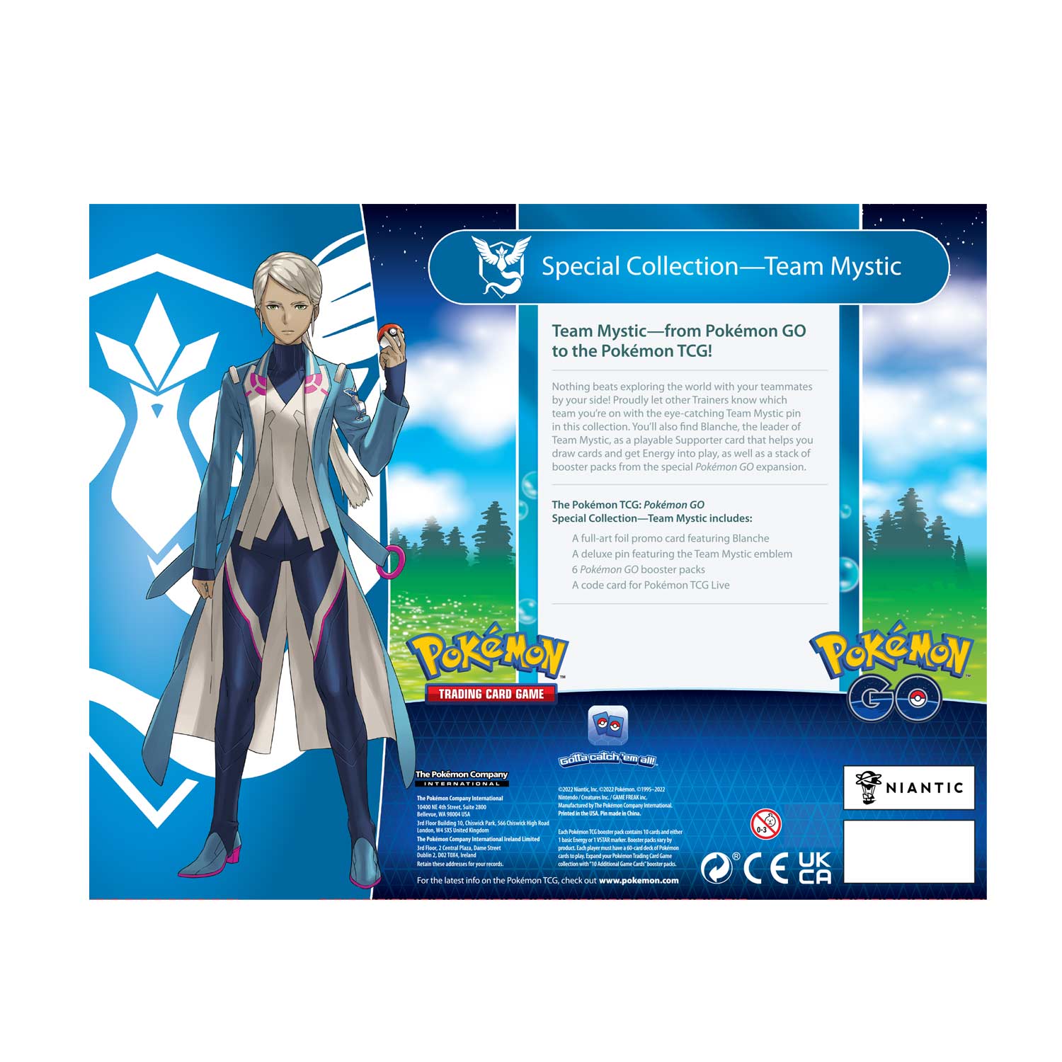 Back side of Team Mystic Special Collection is shown, featuring Blanche.