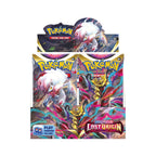 front view of lost origin booster box. Each box contains 36 packs of cards. Each pack contains 10 cards, in addition to an Energy or Vstar card. 