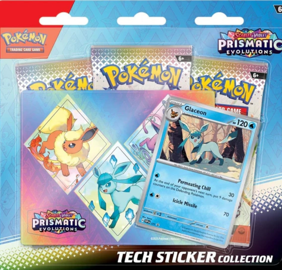Pokemon TCG: Prismatic Evolutions 3-Pack Tech Sticker (One Random Variant)