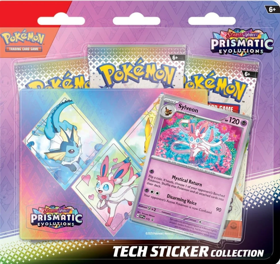 Pokemon TCG: Prismatic Evolutions 3-Pack Tech Sticker (One Random Variant)