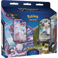 front view of the mewtwo vs. melmetal battle deck bundle. It shows both promo cards.
