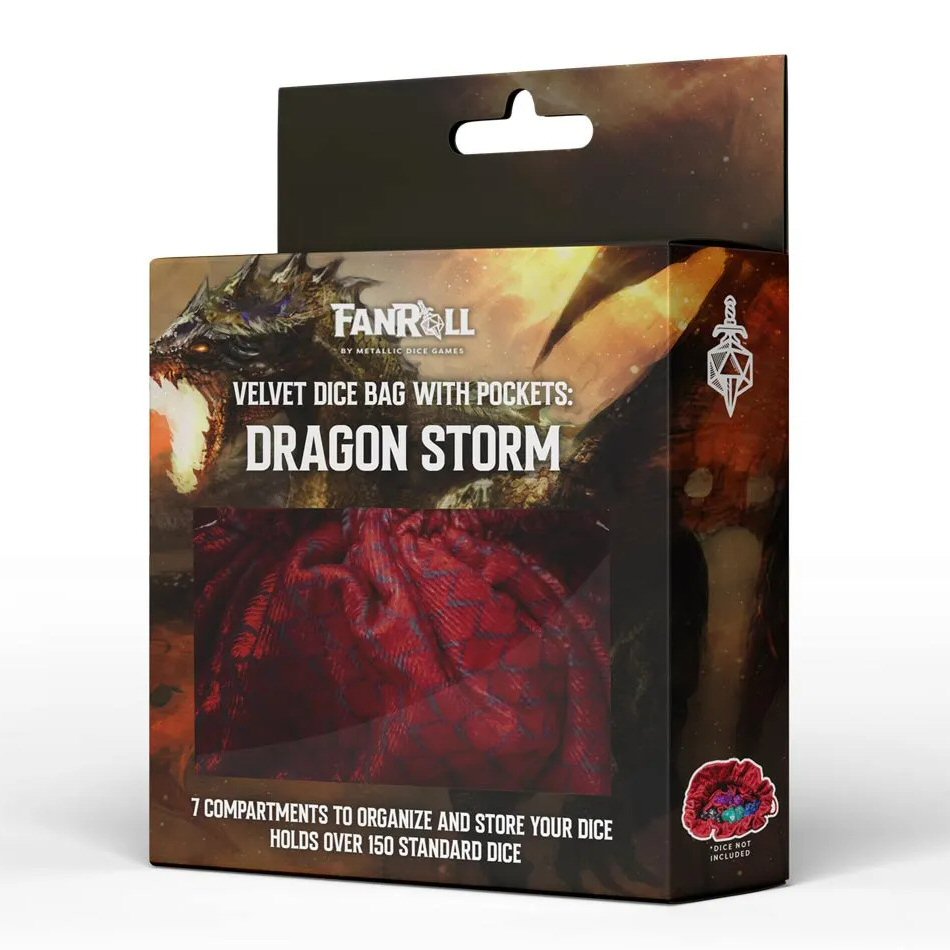 FanRoll Velvet Dice Bag with Pockets: Dragon Storm (Red)