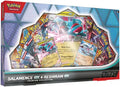 front view of the salamence ex and reshiram ex box